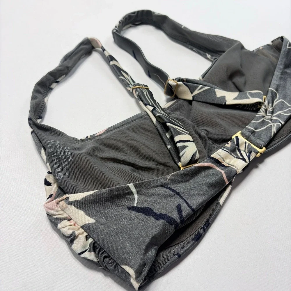 Athleta Floral Padded Bra Top‎ Womens 34B/C Gray Strappy Swim Yoga Tank